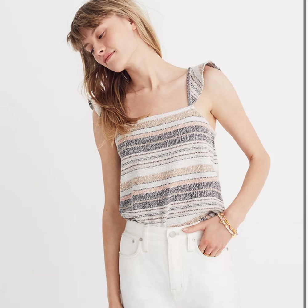 Madewell woman's top square neck ruffle strap